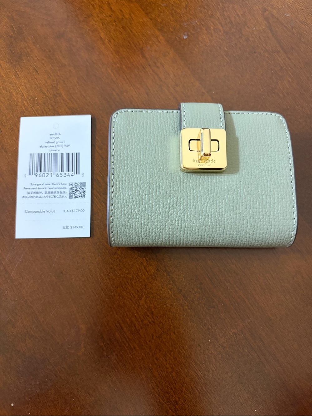 Kate Spade Green Phoebe Small Card Holder - Dusky Pine MSRP $149